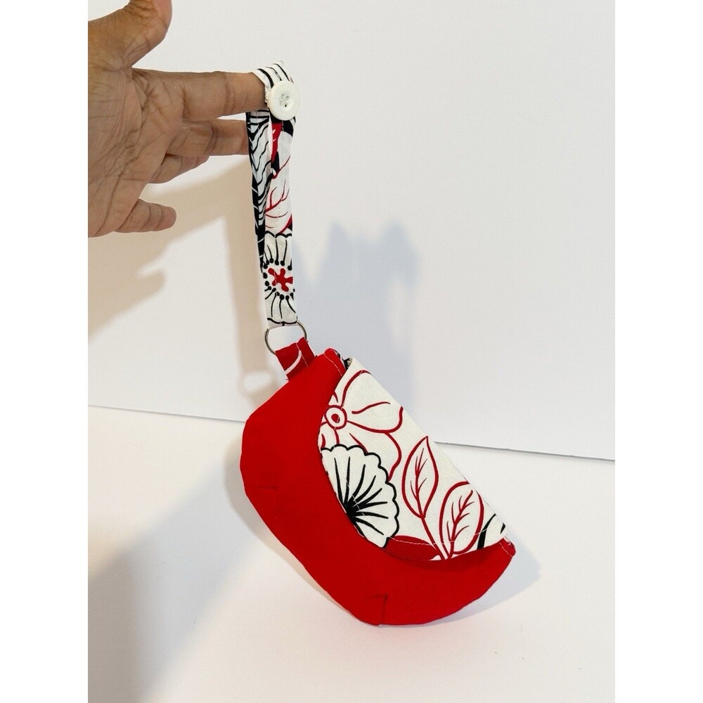 Handmade Red Wristlet Coin Purse Floral Lined Snap Closure Small Pouch - Picture 2 of 12